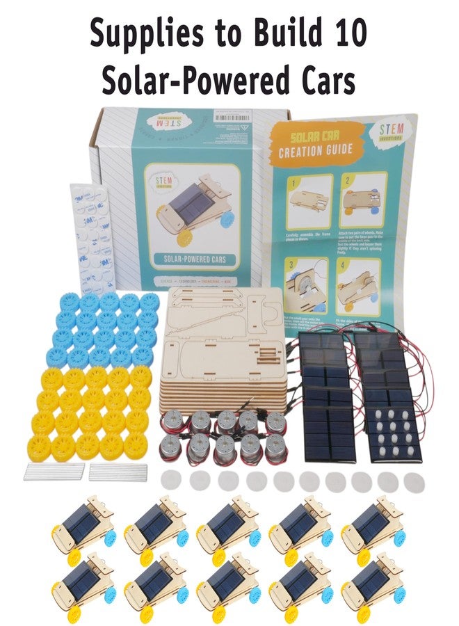 STEM Inventions Solar Powered Car Kit (10-Pack) - Build-Your-Own Wooden Solar Vehicles for Kids, STEM Engineering Project Kits for Classroom, Renewable Energy Science Experiments - Image 2